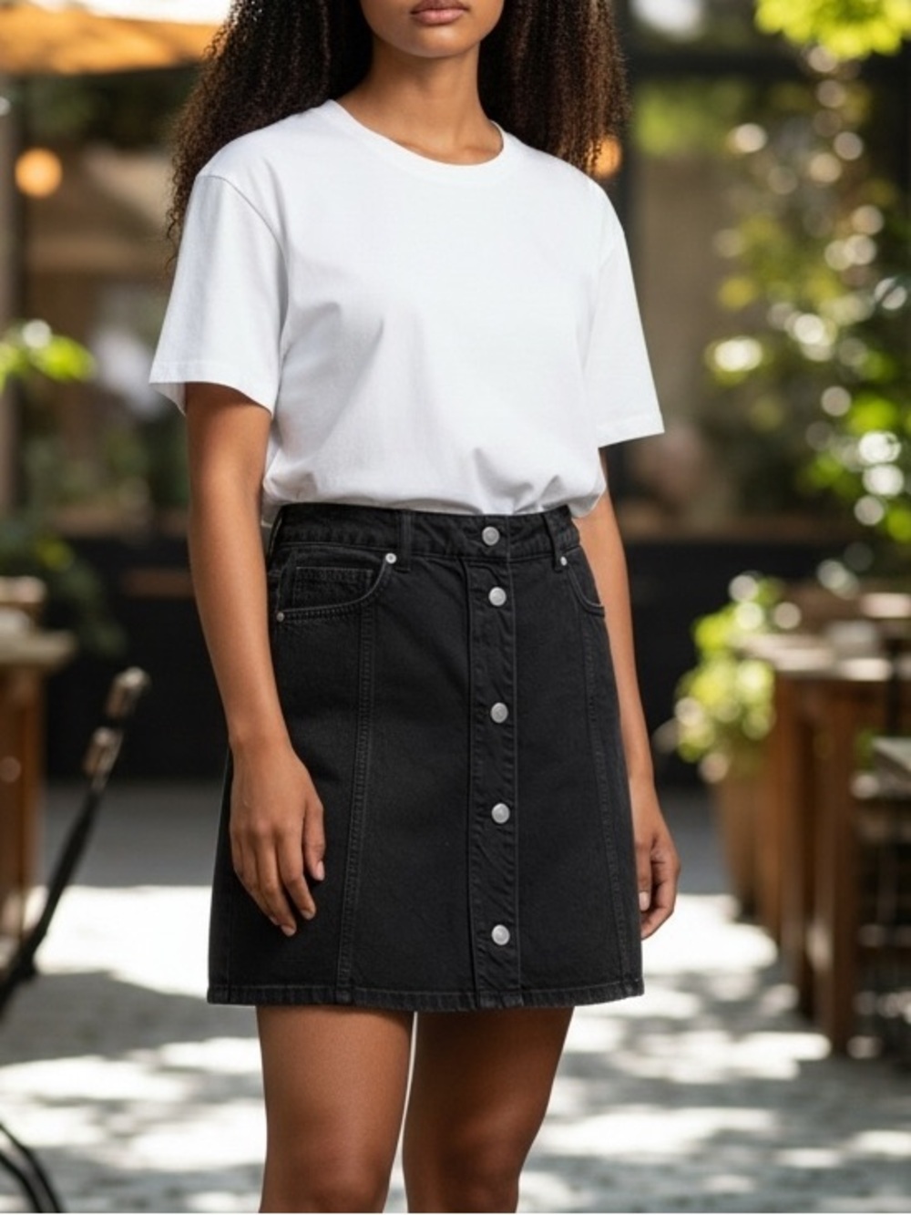 091 TOPSHOP (6) Moto Tall Classic Black Button-Front Denim Mini Skirt Cotton Jea
